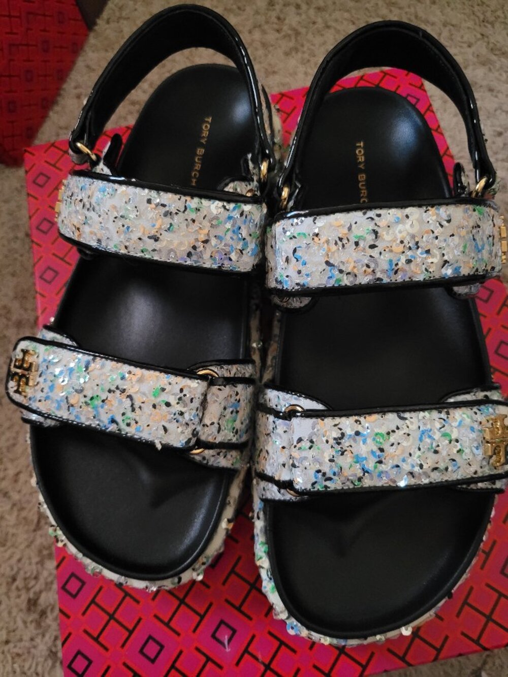 NIB Tory Burch Kira Sport Sandal Sequin - 8.5